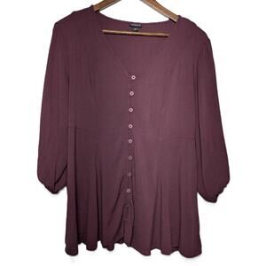 Women's Torrid Fit and Flare Rayon Slub Button Up Top Maroon/Red Size 12